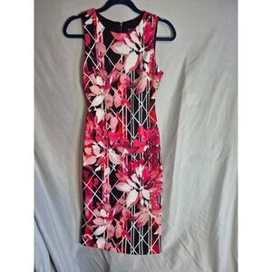 Vince Camuto Women's Sleeveless Floral Sheath‎ Dress Pink Black White